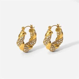 Gold Round Braided Embellished Hoop Earrings